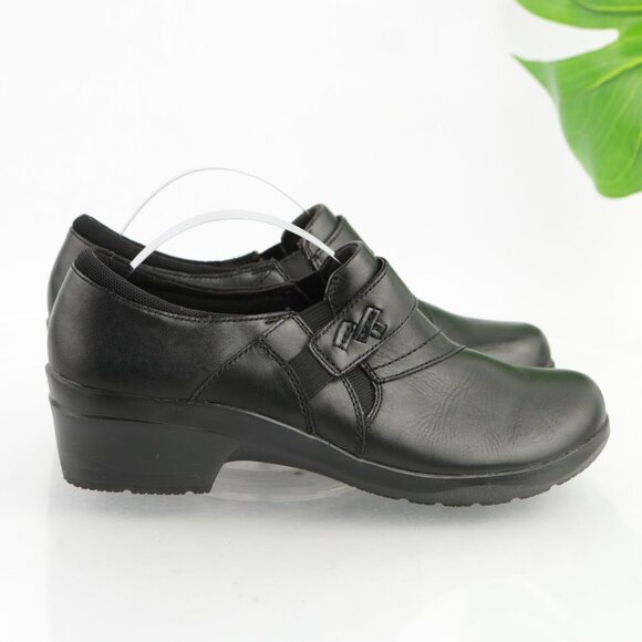 Clarks Womens Angie Pearl Loafers Size 7 M Black Leather Booties Shoe Block Heel - Picture 7 of 12